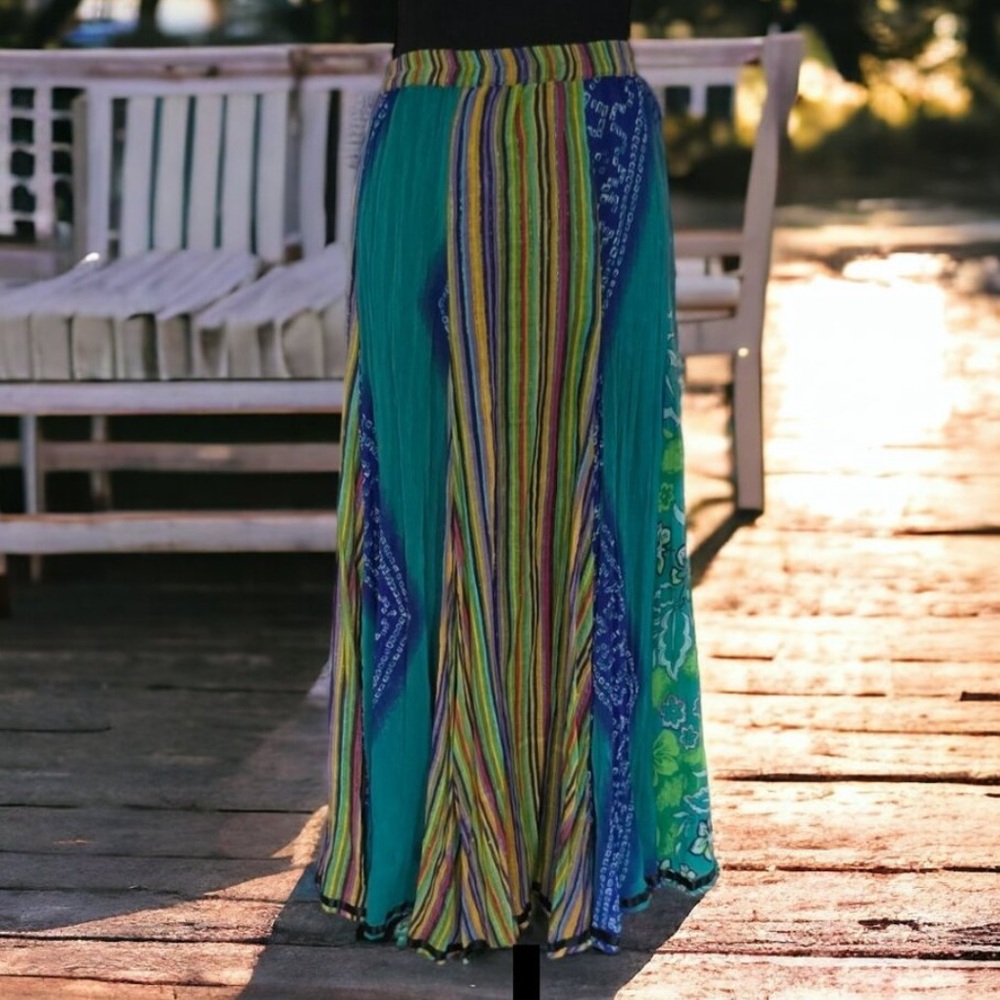 Soft Surroundings Bohemian Embellished Multi Print Gypsy Festival Skirt